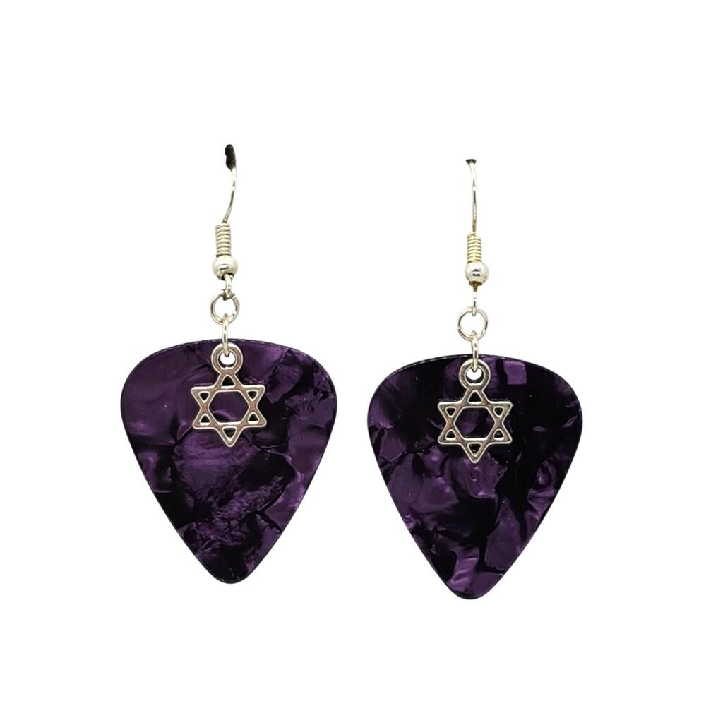 Star of David Jewish Hanukkah Charm Guitar Pick Earrings - Handmade in USA